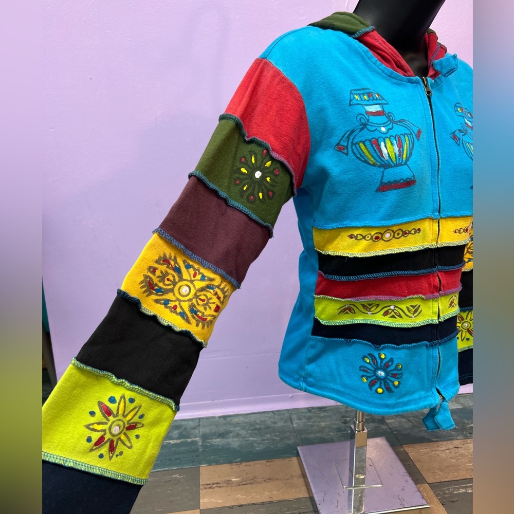Ganesha Patchwork Hand Painted Zip Up Hoodie From… - image 2